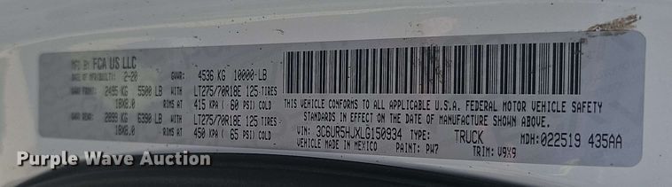 image for item EF3498 2020 Dodge Ram 2500 Crew Cab pickup truck