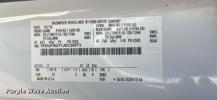 image for item EG5761 2018 Ford F550 flatbed truck