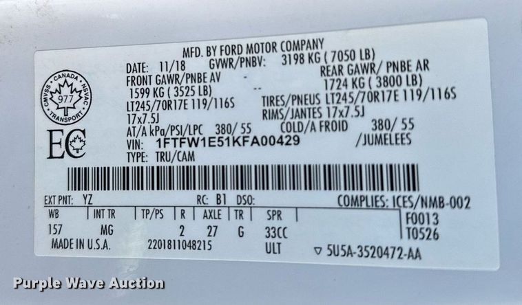 image for item EG6432 2019 Ford F150 SuperCrew pickup truck