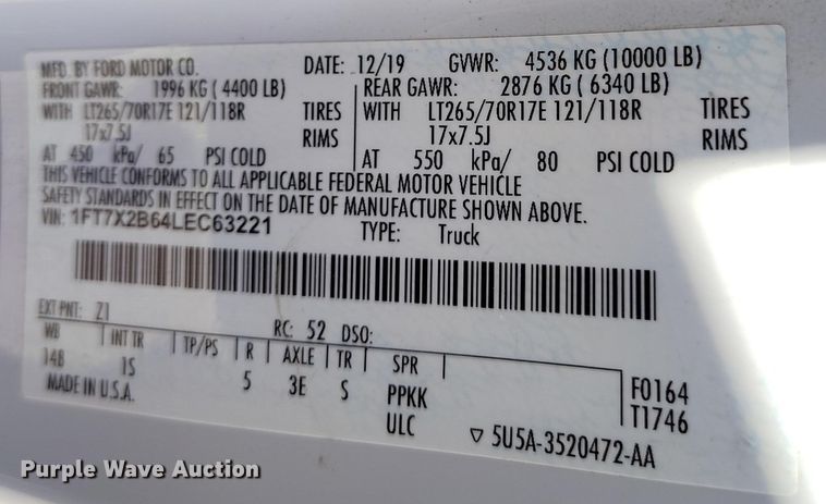 image for item EH0278 2020 Ford F250 Super Duty SuperCab pickup truck