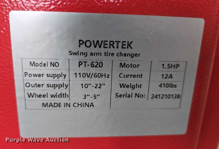 image for item EH8977 Powertek PT-620 tire changer