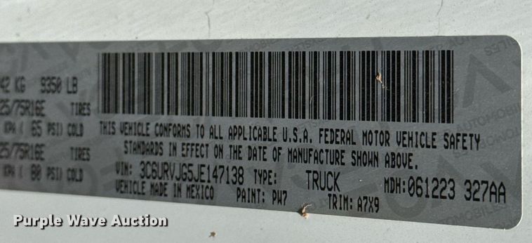 image for item EJ3603 2018 Ram Promaster 3500 van