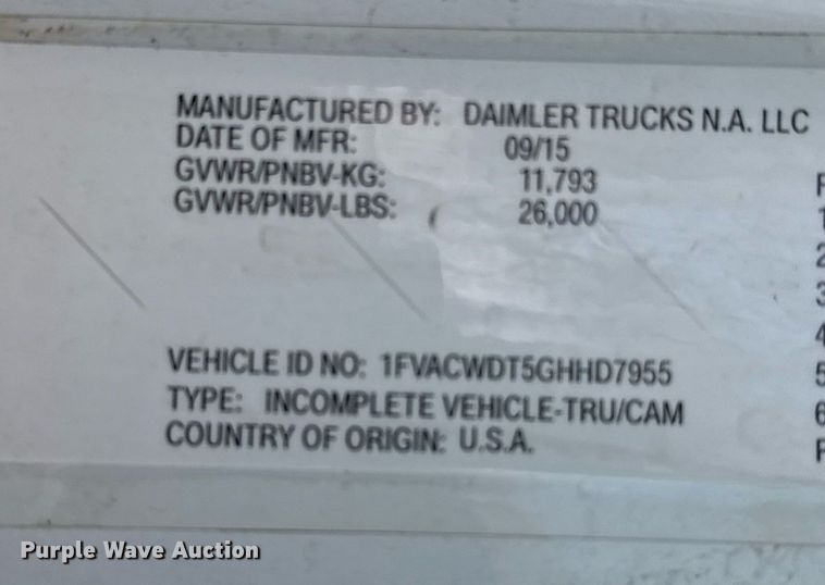 image for item EJ3604 2016 Freightliner M2 box truck