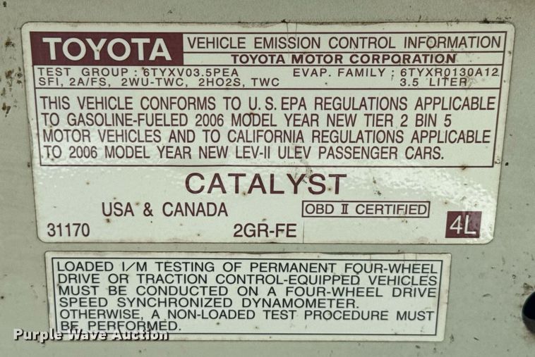 image for item EJ3680 2006 Toyota Avalon 