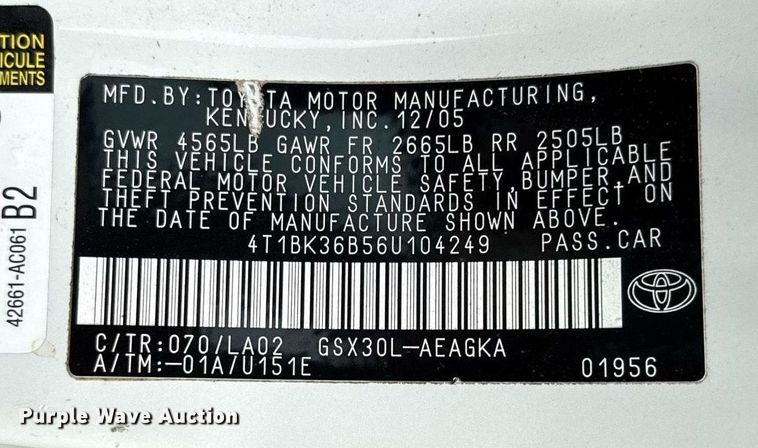 image for item EJ3680 2006 Toyota Avalon 