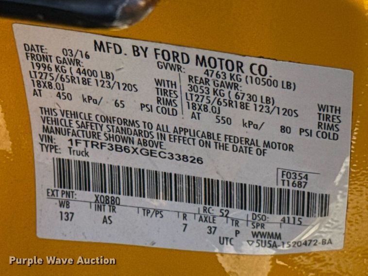 image for item EJ4521 2016 Ford F350 Super Duty utility bed pickup truck