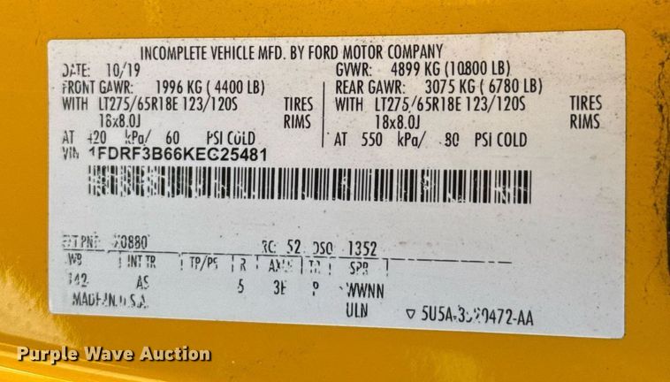 image for item EJ4523 2019 Ford F350 Super Duty XL utility bed pickup truck