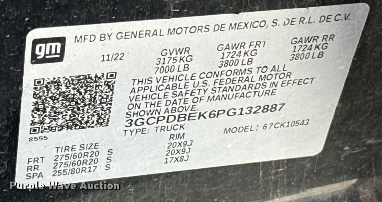 image for item EJ4525 2023 Chevrolet Silverado 1500 Crew Cab pickup truck