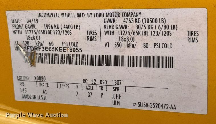 image for item EJ4535 2019 Ford F350 Super Duty XL utility bed pickup truck