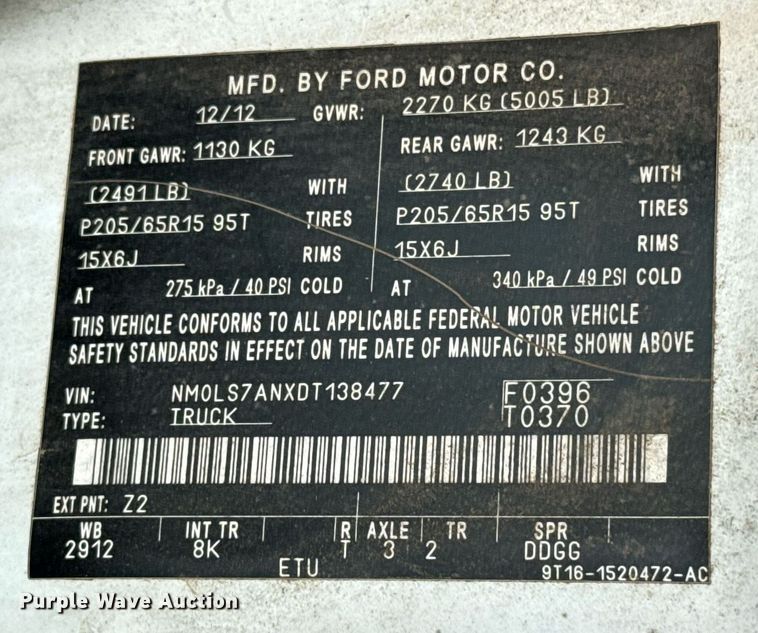 image for item EJ4542 2013 Ford Transit Connect van