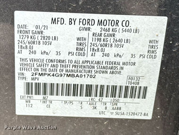 image for item EJ4551 2021 Ford Edge SUV