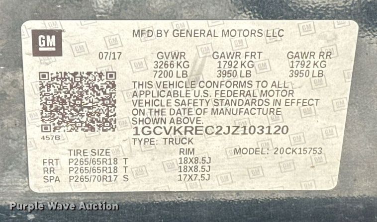 image for item EJ8784 2018 Chevrolet Silverado 1500 Double Cab pickup truck