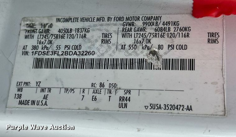 image for item EK2998 2011 Ford E350 Super Duty utility van