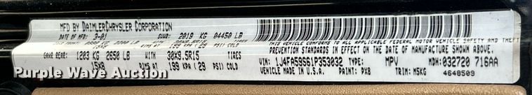 image for item EK8031 2001 Jeep Wrangler Sahara SUV