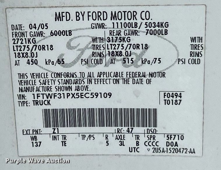 image for item EK8033 2005 Ford F350 Super Duty XL pickup truck