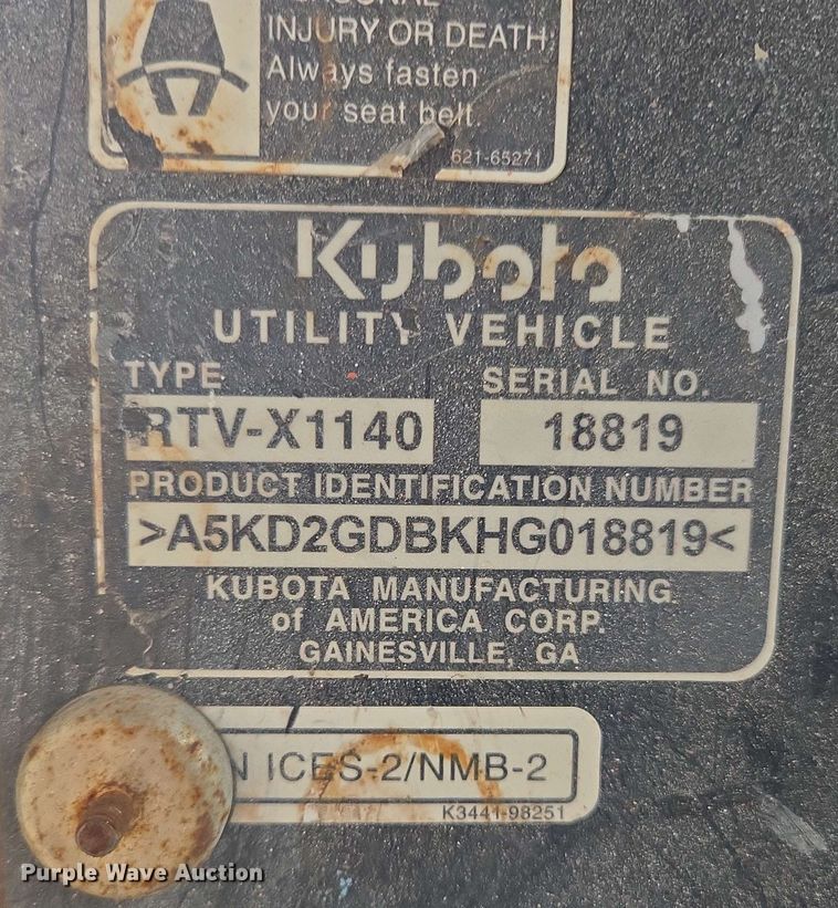 image for item EL2059 2017 Kubota RTV-X1140 utility vehicle