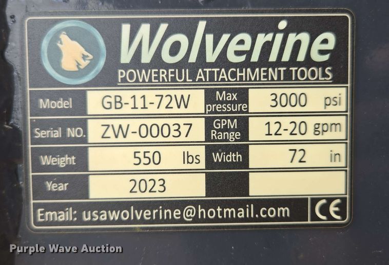 image for item EL2062 2023 Wolverine GB-11-72W skid steer grapple bucket