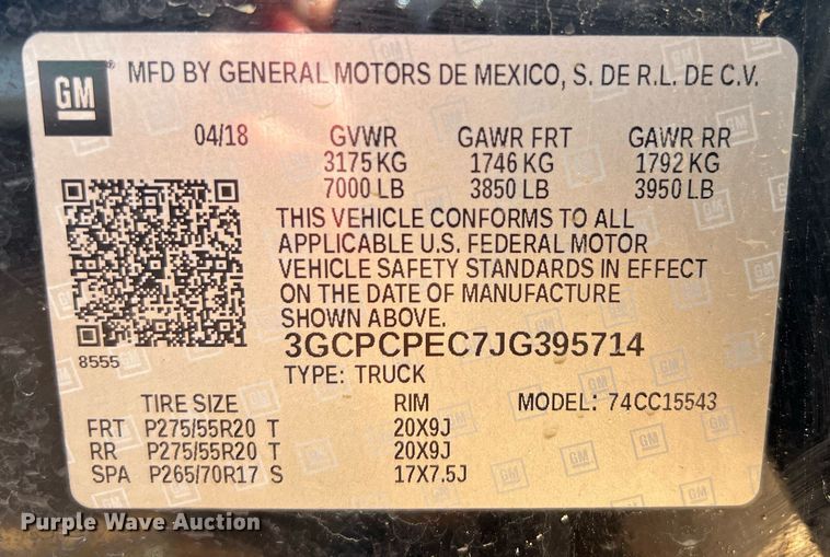 image for item EL2074 2018 Chevrolet Silverado 1500 Crew Cab pickup truck