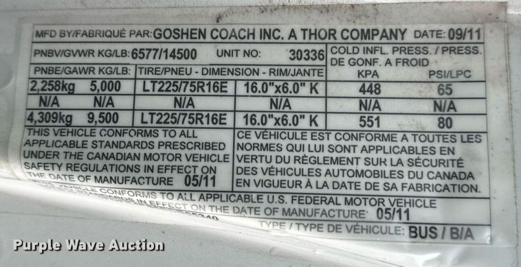 image for item EN4532 2011 Ford E450 Super Duty shuttle bus