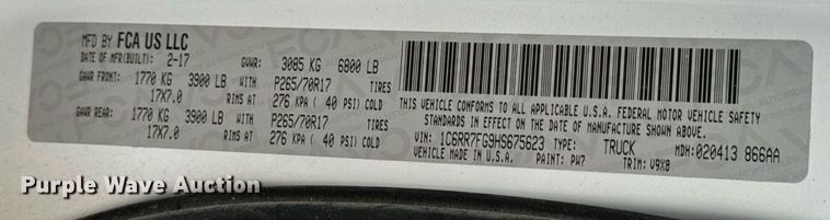 image for item EN4535 2017 Dodge Ram 1500 Quad Cab pickup truck