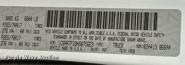 image for item EN4535 2017 Dodge Ram 1500 Quad Cab pickup truck