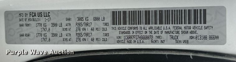 image for item EN4536 2017 Dodge Ram 1500 Quad Cab pickup truck