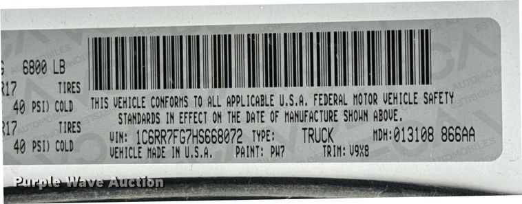 image for item EN4536 2017 Dodge Ram 1500 Quad Cab pickup truck