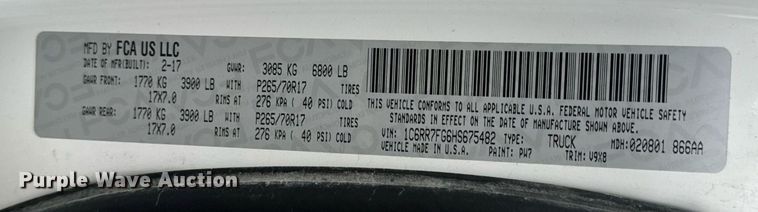 image for item EN4538 2017 Dodge Ram 1500 Quad Cab pickup truck