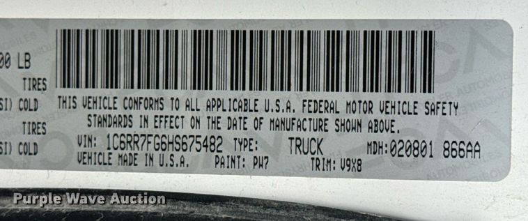 image for item EN4538 2017 Dodge Ram 1500 Quad Cab pickup truck