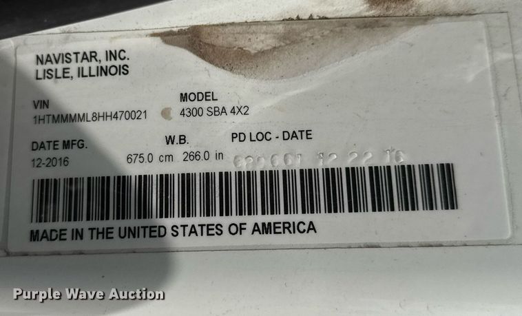 image for item EQ1423 2017 International 4300 box truck