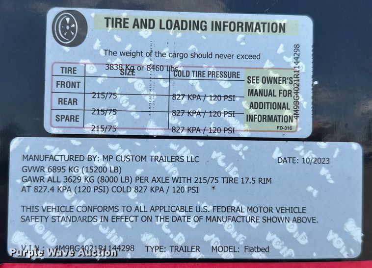 image for item EQ1461 2024 MP Custom Trailers Flatbed equipment trailer