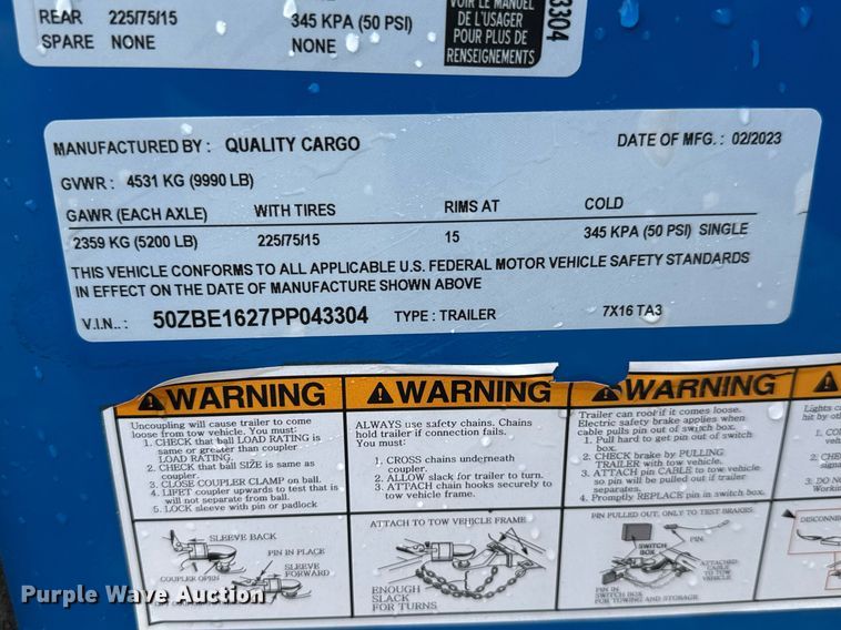 image for item EQ1472 2023 Quality Cargo 7x16TA3 food trailer 