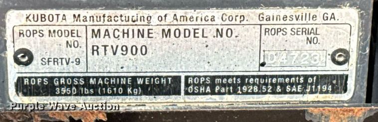 image for item EQ1476 2013 Kubota RTV900 utility vehicle