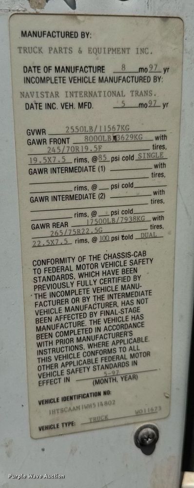 image for item EQ1497 1998 International 4700 dump flatbed truck