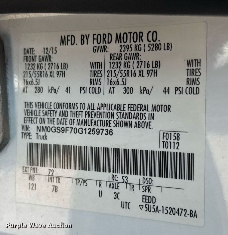 image for item EQ1498 2016 Ford Transit Connect XLT van