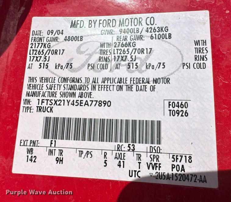 image for item EQ4646 2005 Ford F250 Super Duty  SuperCab pickup truck