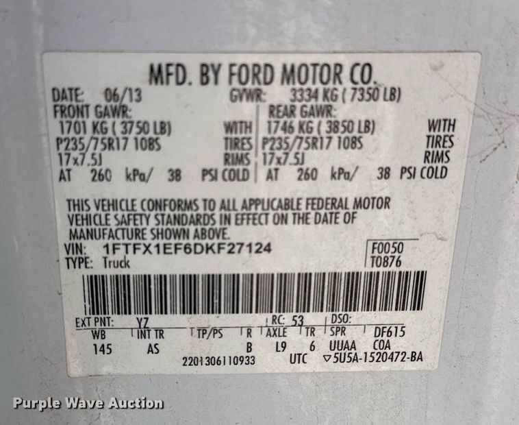 image for item EQ4675 2013 Ford F150 SuperCab pickup truck