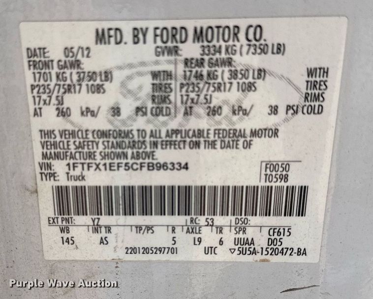 image for item EQ4676 2012 Ford F150 SuperCab pickup truck