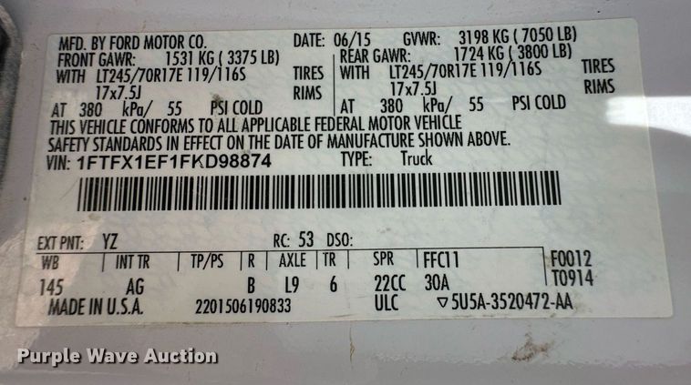 image for item EQ4683 2015 Ford F150 SuperCab pickup truck