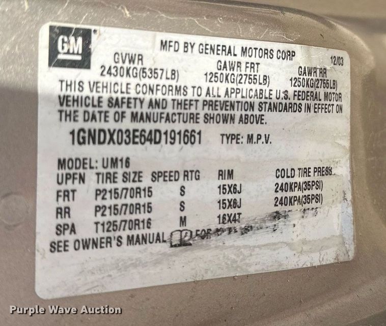 image for item EQ4701 2004 Chevrolet Venture van