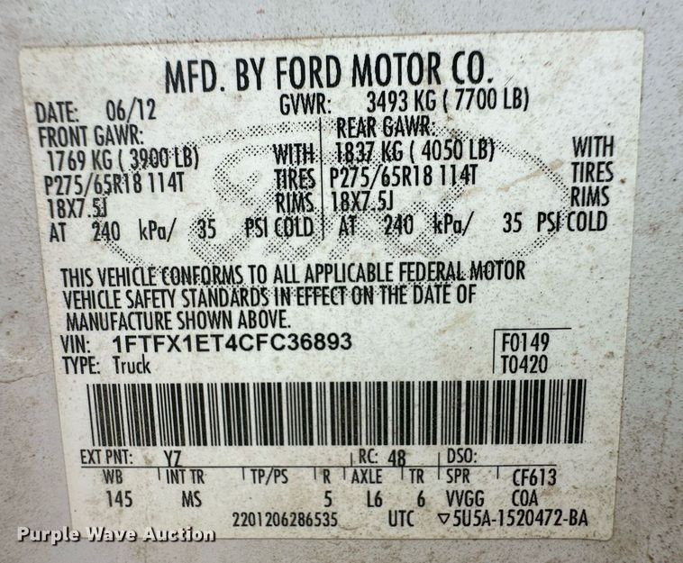 image for item EQ4714 2012 Ford F150 XLT SuperCab pickup truck