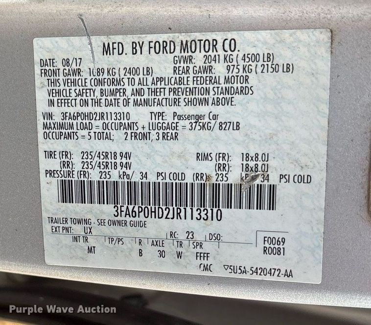 image for item OB9592 2018 Ford Fusion 