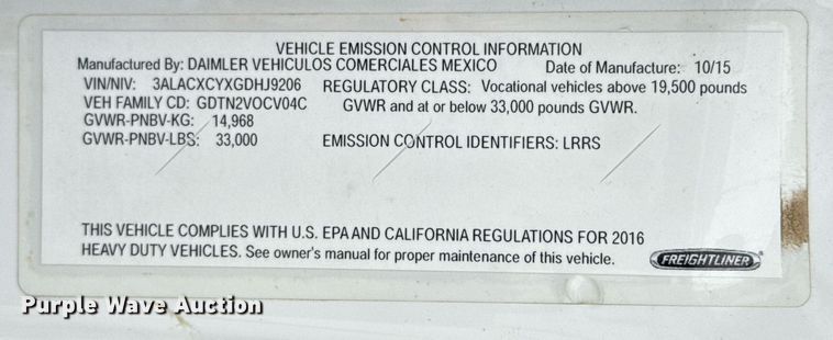 image for item DO0969 2016 Freightliner Business Class M2 bucket truck