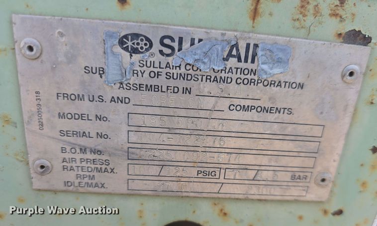 image for item DO7941 Sullair 185 DPQJD air compressor