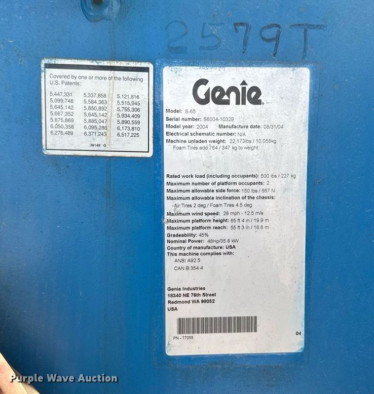 image for item DT0703 2004 Genie S-65 4x4 boom lift