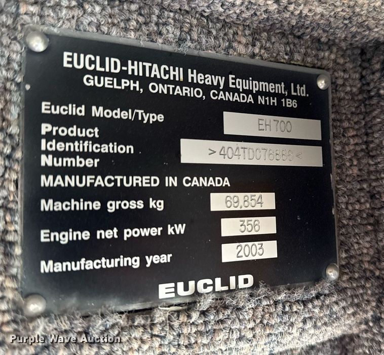 image for item DT0741 2003 Hitachi EH700 haul truck