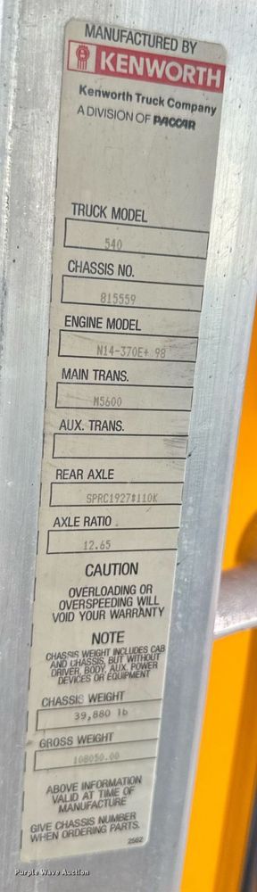 image for item DT0743 1999 Kenworth 540 haul truck