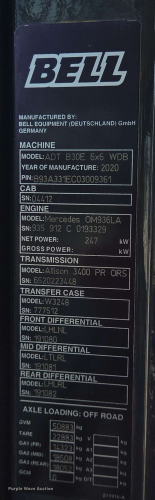 image for item DT4871 2020 Bell B30E articulated haul truck