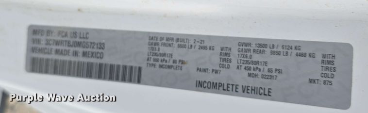 image for item DT6819 2021 Dodge Ram 3500 utility bed pickup truck