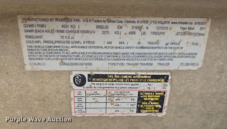 image for item DT6822 2017 H & H Trailers Speed Loader EX tilt deck utility trailer